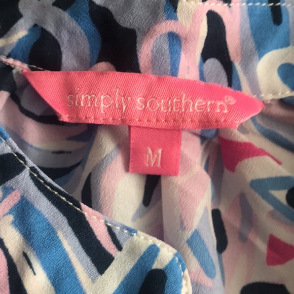 Simply Southern Womens Blouse Top Size medium Blue Floral Long Sleeves - Picture 3 of 7